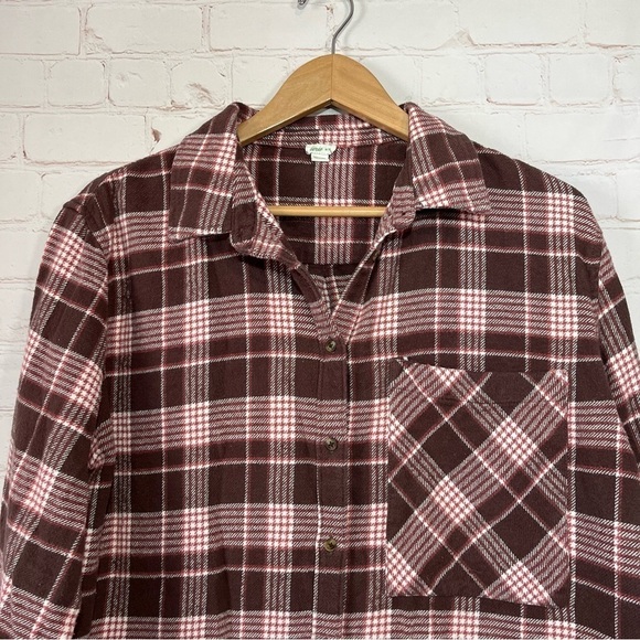 Aerie Plaid Button-Up Flannel Shirt Womens Medium Brown Grunge Outdoor Thick - Picture 2 of 9